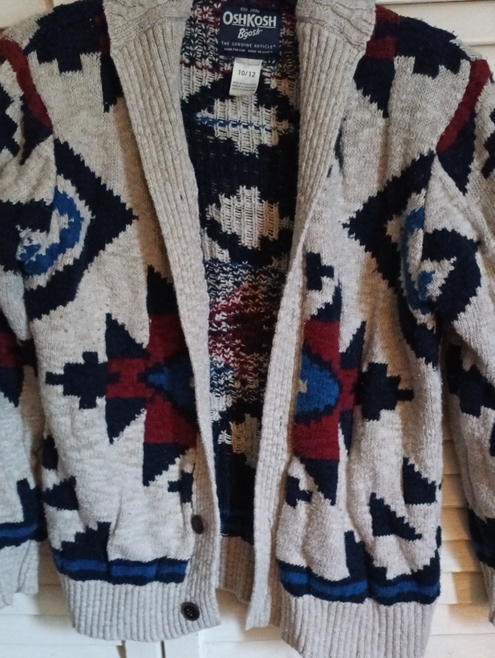 OshKosh B'gosh Beige Cardigan with Navy, Red and Blue Aztec Pattern